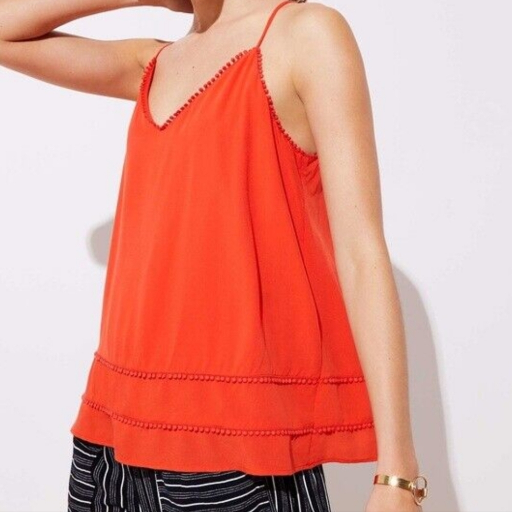 LOFT Rayon Blend Orange Dot Trim Strappy Racerback Lined Camisole Top si…